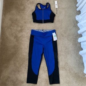 NWT Black and Blue Workout Pant and Bra Set